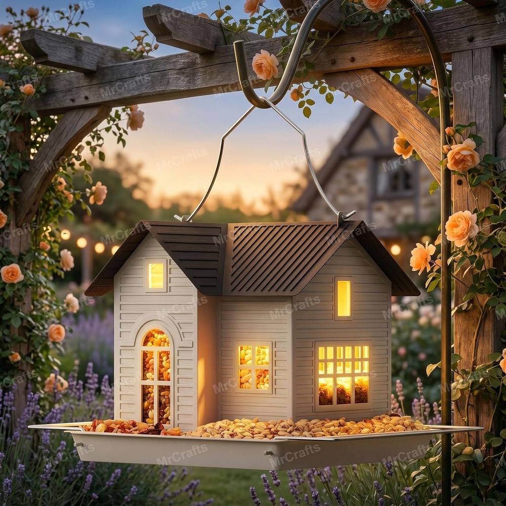 Outdoor Lighting Unique - Işıklı Asılı Metal Kuş Yemliği, Dış