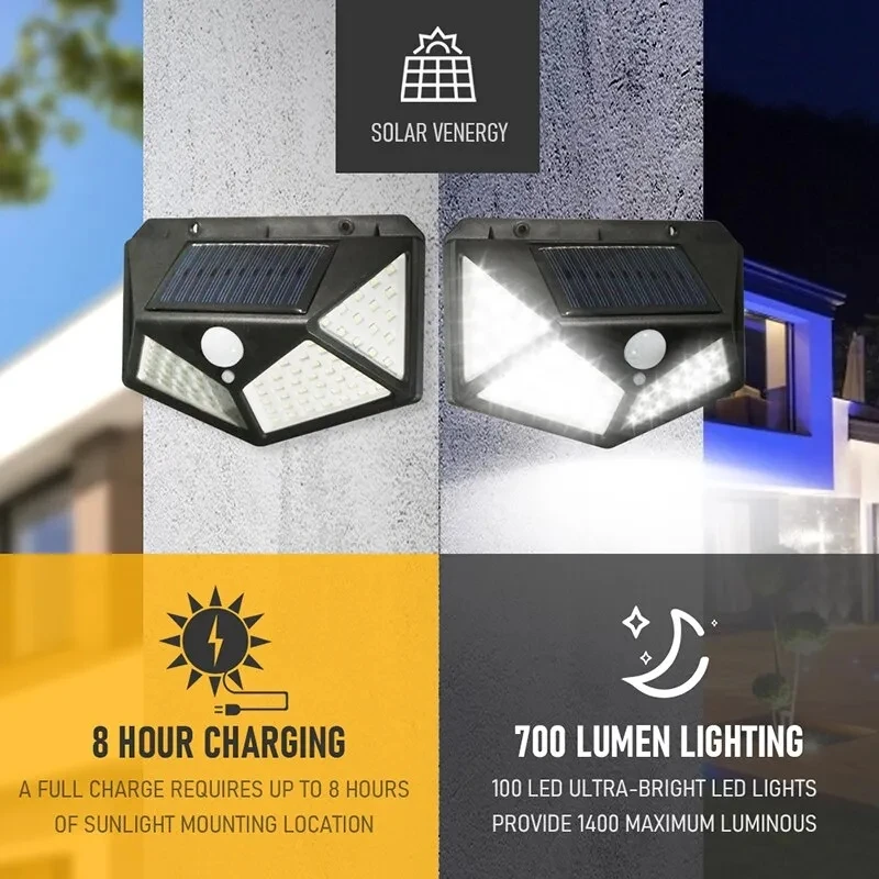 Outdoor Lighting With Motion Sensor - 100Led Çok Fonksiyonlu Güneş Lambası Açık